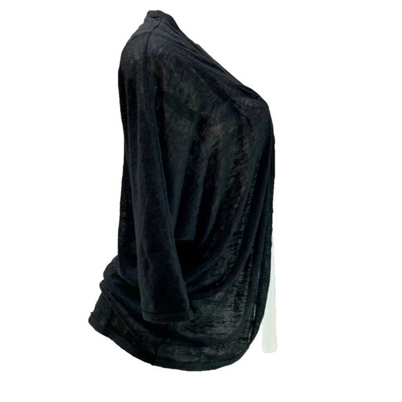 Serena Williams S Black Open Front Pleated Detail Semi-Sheer 3/4 Sleeve Shrug - Picture 3 of 6